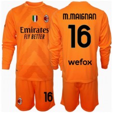 AC Milan Mike Maignan #16 Keeper Bortedraktsett Barn 2024-25 Langermet (+ korte bukser)